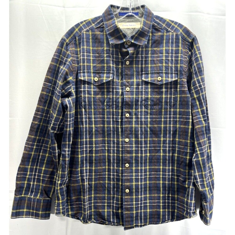 Tommy Bahama Mens Size M Blue Check Cotton Long Sleeve Casual Shirt